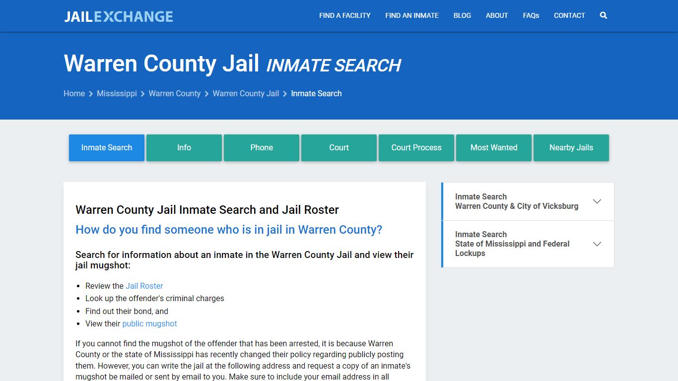 Inmate Search: Roster & Mugshots - Warren County Jail, MS