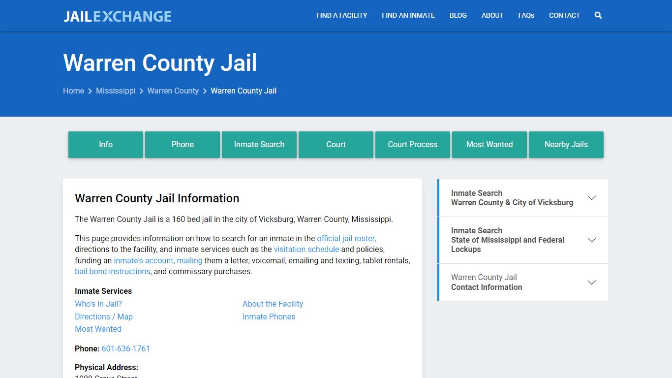 Warren County Jail, MS Inmate Search, Information